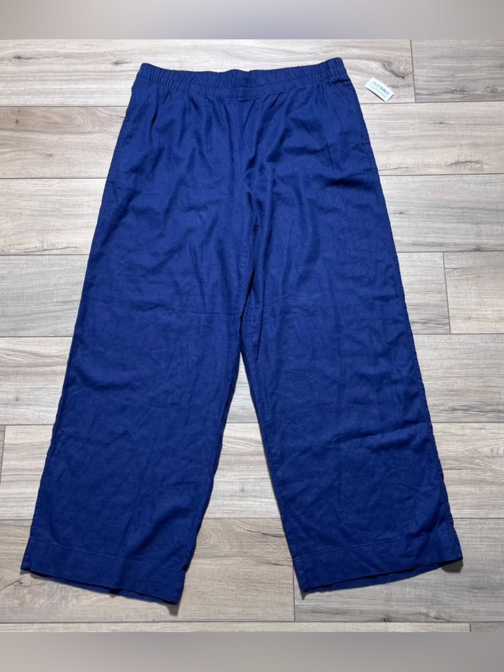 Old Navy Womens High-Waisted Linen-Blend Super Wide-Leg Pants Size XL Tall Blue